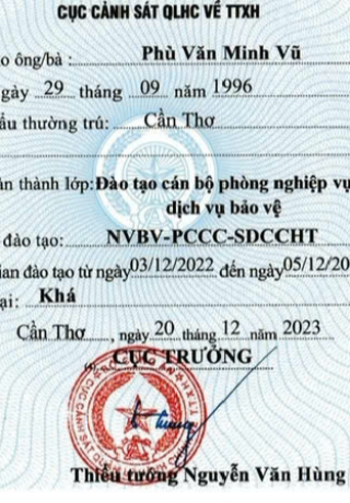 CHỨNG CHỈ NGHIỆP VỤ BẢO VỆ